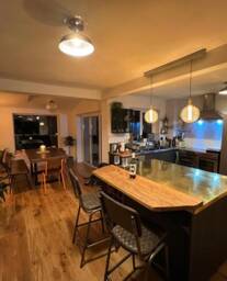 Farmhouse Kitchen Island With Brass Top & Breakfast Bar