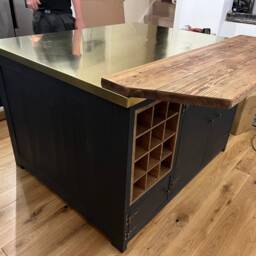 Farmhouse Kitchen Island With Brass Top & Breakfast Bar - thumbnail 3