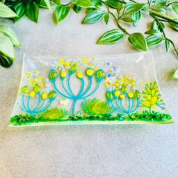 Handmade Glass Soap Dish Yellow Floral Trinket Dish - thumbnail 1