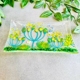 Handmade Glass Soap Dish Yellow Floral Trinket Dish - thumbnail 3