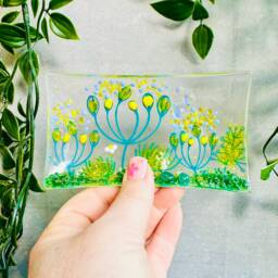 Handmade Glass Soap Dish Yellow Floral Trinket Dish - thumbnail 2
