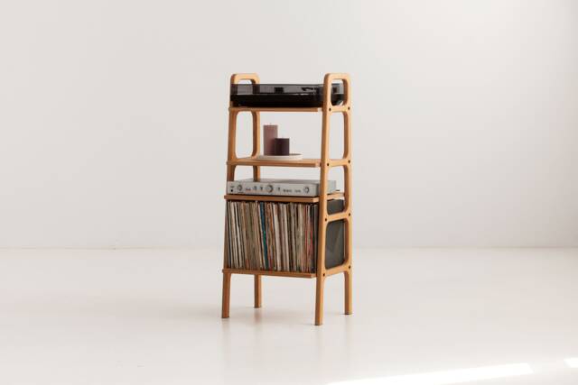 Record Player Stand, Midcentury Ladder Shelf Bookcase, Mid Century Modern Scandinavian Furniture, Wooden Bookcase - image 1