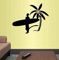 In-Style Decals Wall Vinyl Decal Home Decor Art Sticker Surfing Surfer Boy Man With Surfboard Palm Tree Beach Removable Mural Design 108 - thumbnail 1