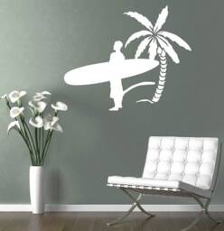 In-Style Decals Wall Vinyl Decal Home Decor Art Sticker Surfing Surfer Boy Man With Surfboard Palm Tree Beach Removable Mural Design 108 - thumbnail 2