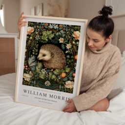 William Morris Print, Art, Exhibition Poster, Hedgehog Gifts, Present, Woodland Hedgehog, UK - thumbnail 2