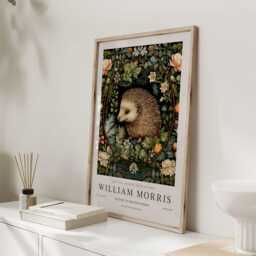 William Morris Print, Art, Exhibition Poster, Hedgehog Gifts, Present, Woodland Hedgehog, UK - thumbnail 3