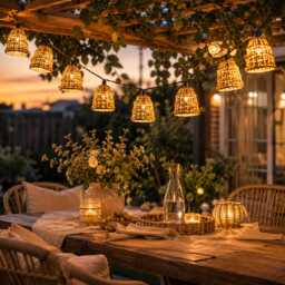 Battery Operated Rattan String Lights, Waterproof Boho Patio Warm White Garden Balcony Decor, 10 Led Outdoor Lanterns