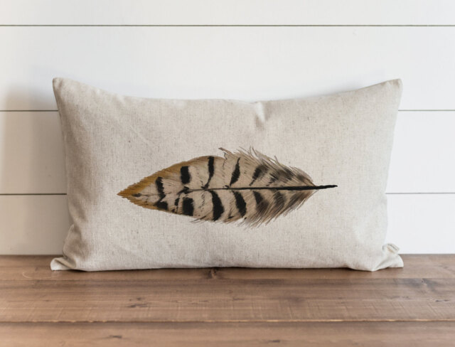 Watercolor Feather 16 X 26 Pillow Cover // Fall Autumn Thanksgiving Throw Gift For Her Accent - image 1