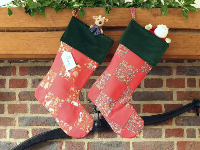 Personalised Fabric Christmas Stocking Handmade Patchwork Design, Made With Liberty Fabrics - image 1