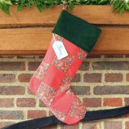 Personalised Fabric Christmas Stocking Handmade Patchwork Design, Made With Liberty Fabrics - thumbnail 3