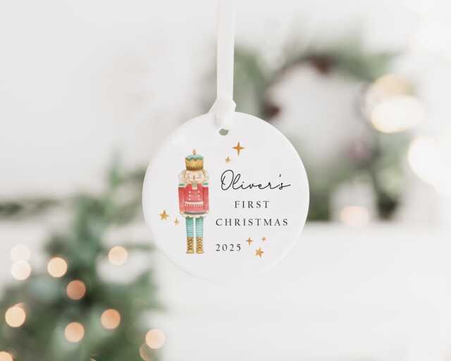 Personalised Baby's First Christmas Decoration - Keepsake Bauble Gift Ceramic Ornament 1st Nutcracker - image 1