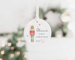 Personalised Baby's First Christmas Decoration - Keepsake Bauble Gift Ceramic Ornament 1st Nutcracker - thumbnail 1
