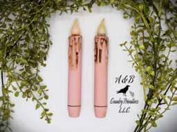 Set Of - 2 Two Grungy Pink 7 Inch Led Wax Dipped Taper Candles With Timer, Battery Operated Candles, Rustic Country Primitive Home Decor - thumbnail 1