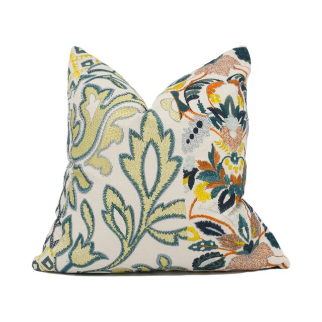 Gp & J Baker - Queens Sampler Amber/Emerald Palace Inspired Embroidered Cushion Cover Handmade Throw Pillow Designer Home D??cor - image 1