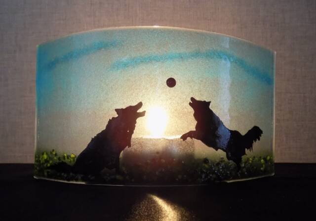 Fused Glass Border Collie Tea Light Shade - Unique Candle Holder - image 1