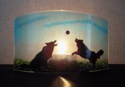 Fused Glass Border Collie Tea Light Shade - Unique Candle Holder