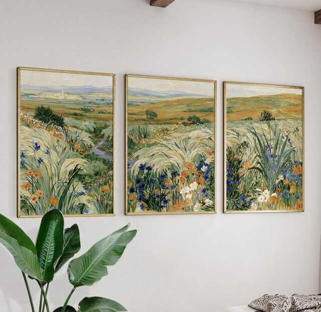 Green Grass Valley Poster Set, Botanical Wall Art, Landscape Prints - image 1
