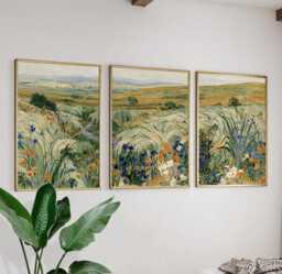 Green Grass Valley Poster Set, Botanical Wall Art, Landscape Prints - thumbnail 1