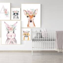 Woodland Nursery Animal Prints Bunny, Deer, Fox, Owl, Racoon - thumbnail 2