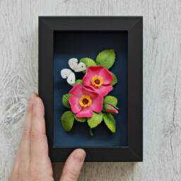 Pink Roses, Butterfly Decor - March Birth Flower Wild Rose Flowers Wall Art Nature Lover Gift Birthday Idea Dark Florals - thumbnail 2