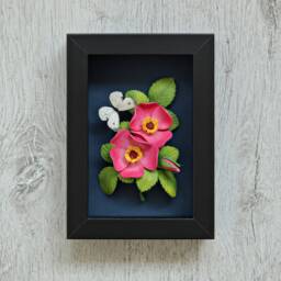 Pink Roses, Butterfly Decor - March Birth Flower Wild Rose Flowers Wall Art Nature Lover Gift Birthday Idea Dark Florals - thumbnail 4
