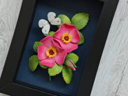 Pink Roses, Butterfly Decor - March Birth Flower Wild Rose Flowers Wall Art Nature Lover Gift Birthday Idea Dark Florals - thumbnail 1