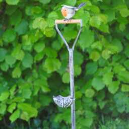 Large Robin On Spade Bird Feeder Bath - Metal Robins Garden Ornament Outdoor - thumbnail 2