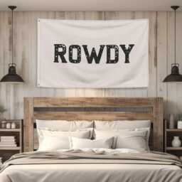 Rowdy Sign Banner, Ranch Wall Decor, Western Fabric Southwestern Art, Typography, Southern Home Modern Farmhouse - thumbnail 2
