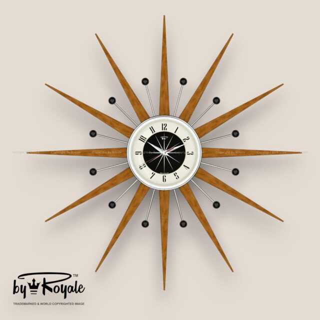 Teak Starburst Clock Mid Century Modern Wall Decor, 27 - image 1