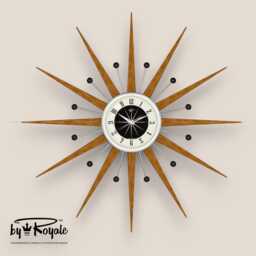 Teak Starburst Clock Mid Century Modern Wall Decor, 27