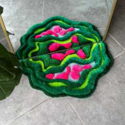 3D Tropical Leaves Handmade Tufted Rug - Botanical Textured Mirror Decor Jungle Inspired Fiber Art Carpet - thumbnail 2