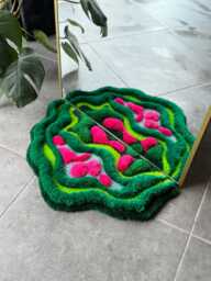 3D Tropical Leaves Handmade Tufted Rug - Botanical Textured Mirror Decor Jungle Inspired Fiber Art Carpet - thumbnail 1