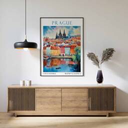 Prague Travel Print, Poster, Czech Republic Wall Art, Charles Bridge Decor, Gift, Vintage Art - thumbnail 1