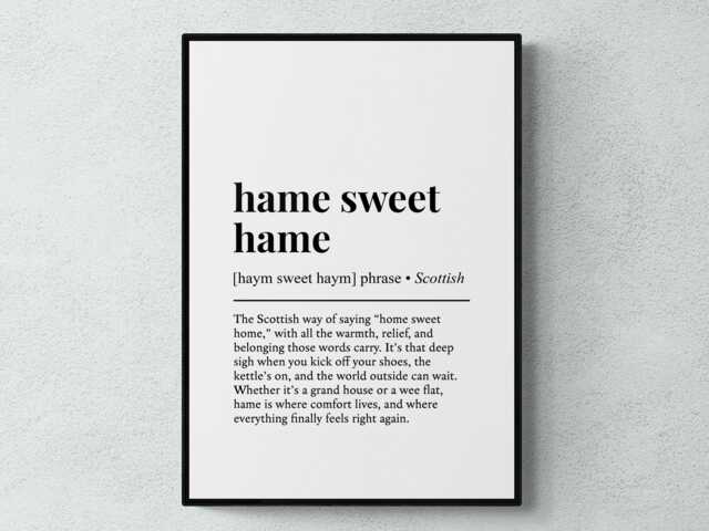 Hame Sweet Scottish Phrase Definition Scotland Gift Wall Art Print - image 1