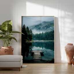 Misty Lake Poster, Nature Landscape Wall Art, Tranquil Forest & Mountain Print, Scenic Outdoor Photography Home Decor - thumbnail 3