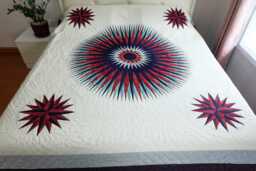 Custom Amish Starburst Quilt, Hand-Quilted Red & Navy Patchwork Bedspread, Made-To-Order Heirloom Bedding, Queen To Cal King D??cor
