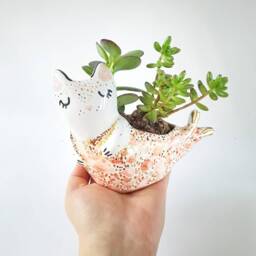 Purrmaid Planter, Mermaid Ceramic Cat, Cat Lover Gift, Purrmaid, Birthday Gift For Friend - thumbnail 2