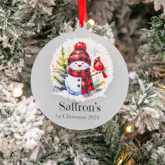 Personalised Snowman Baby's 1st Christmas Acrylic Bauble Tree Ornament - image 1