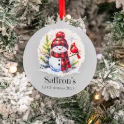 Personalised Snowman Baby's 1st Christmas Acrylic Bauble Tree Ornament - thumbnail 1