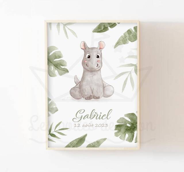 Baby Hippo Poster, Jungle Wall Decoration For A Child's Room, Savannah Watercolor Illustration, Safari Poster - image 1