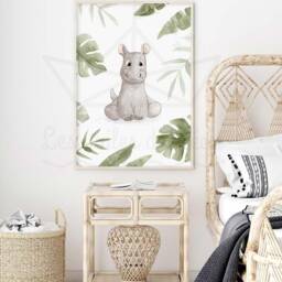 Baby Hippo Poster, Jungle Wall Decoration For A Child's Room, Savannah Watercolor Illustration, Safari Poster - thumbnail 2