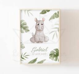 Baby Hippo Poster, Jungle Wall Decoration For A Child's Room, Savannah Watercolor Illustration, Safari Poster - thumbnail 1