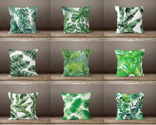 Green Palm Leaves Cushion Case-Pam Leaf Pillow Cover-Decorative Cushion Cover-Home Decor Case-Gift For Her Cushion-Handmade Material - image 1