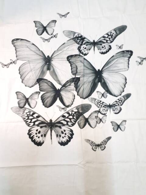 Curtain Panel White Grey Black Large Butterflies Scandinavian Modern Cafe Curtain Kitchen Valance , Table Linen Napkins , Great Gift - image 1