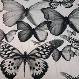Curtain Panel White Grey Black Large Butterflies Scandinavian Modern Cafe Curtain Kitchen Valance , Table Linen Napkins , Great Gift - thumbnail 2