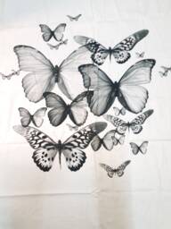 Curtain Panel White Grey Black Large Butterflies Scandinavian Modern Cafe Curtain Kitchen Valance , Table Linen Napkins , Great Gift - thumbnail 1