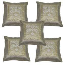 Traditional Elephant Peacock Banarasi Silk Cushion Cover, Home Decor Square Brocade Pillow Handmade Cover Set Throw