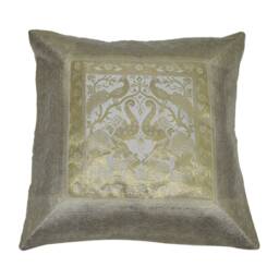 Traditional Elephant Peacock Banarasi Silk Cushion Cover, Home Decor Square Brocade Pillow Handmade Cover Set Throw - thumbnail 2