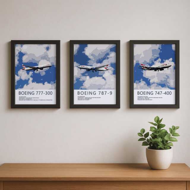 Triple Pack British Airways Boeing Prints - 747, 777, 787 Dreamliner Aviation Art Bundle - Pilot Gift, Poster, Plane - image 1