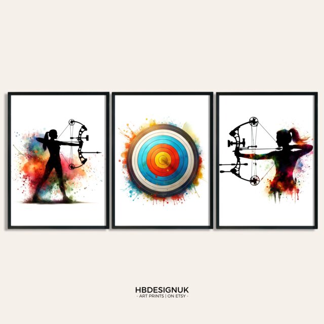Archery Girl Wall Art Set - Of 3 Prints - Watercolour Painting Posters For Kids Archer Poster Gift Ideas Decor - image 1